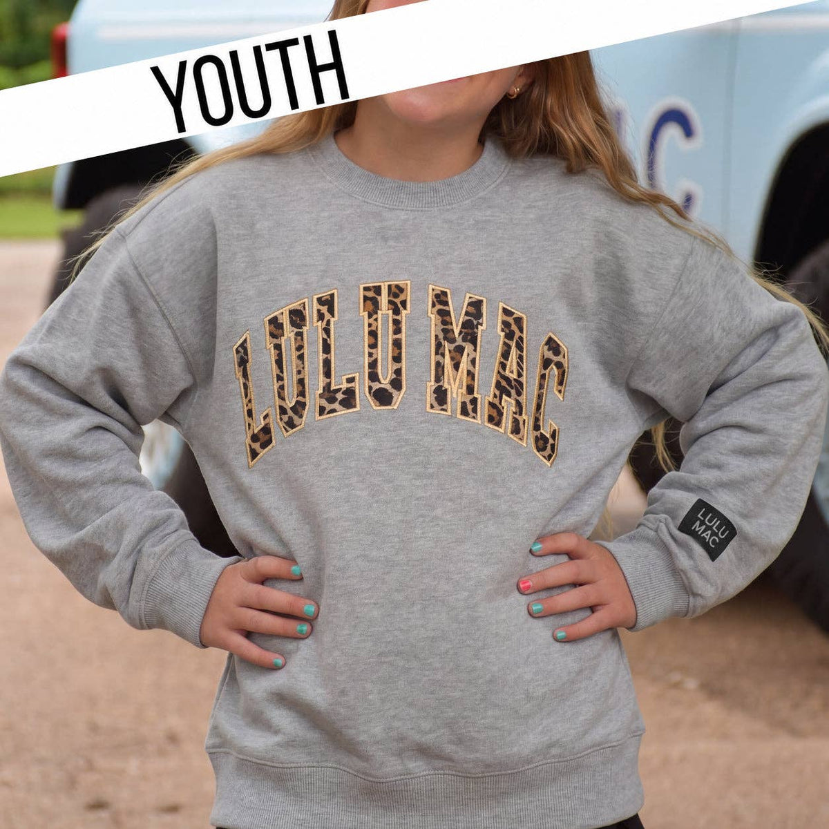 Grey Leopard Tween Crewneck