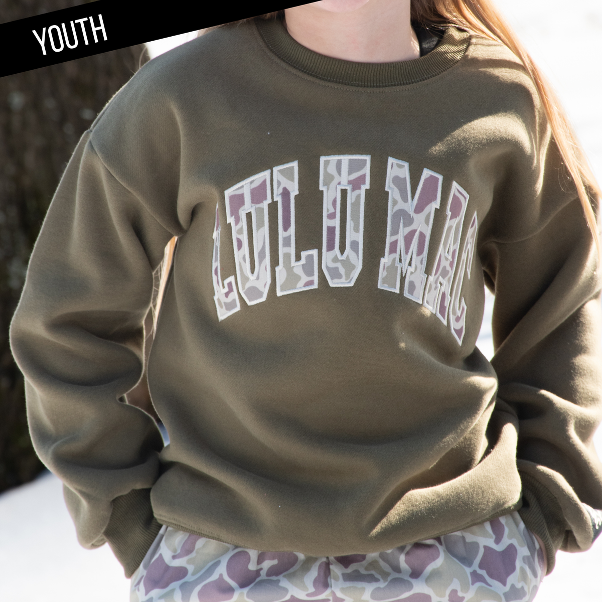 Camo Green Tween Crewneck