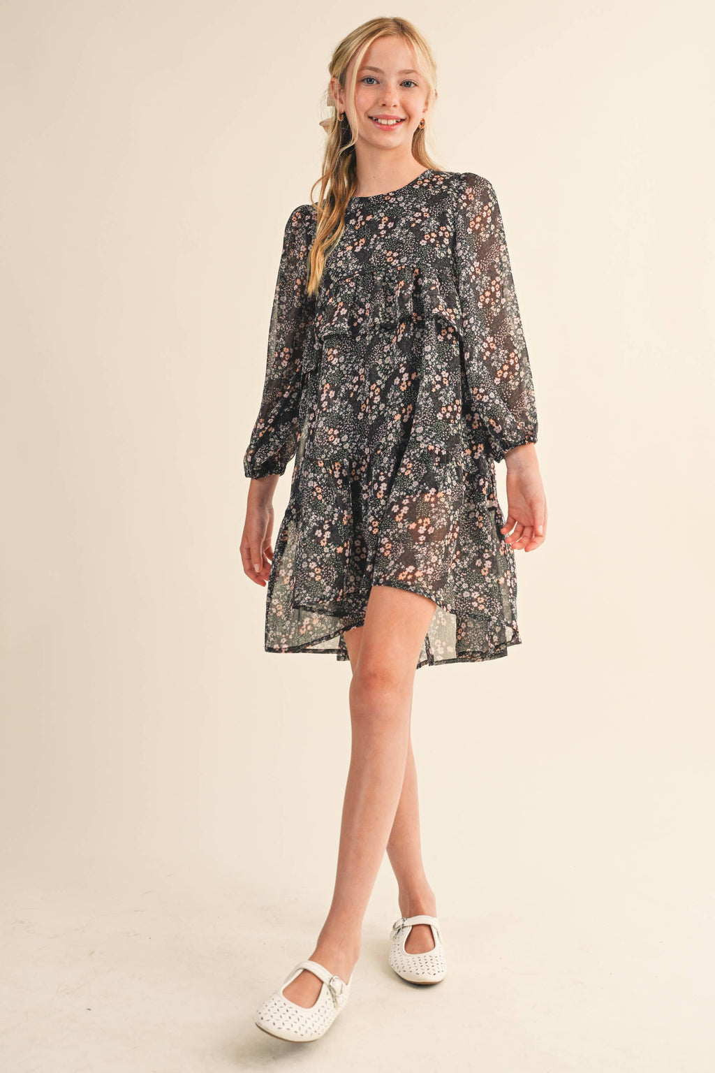 Tween Floral Layered Midi Dress