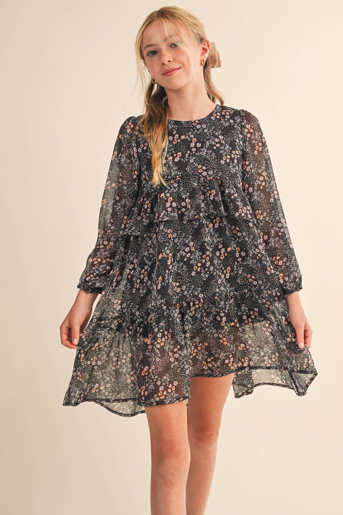 Tween Floral Layered Midi Dress
