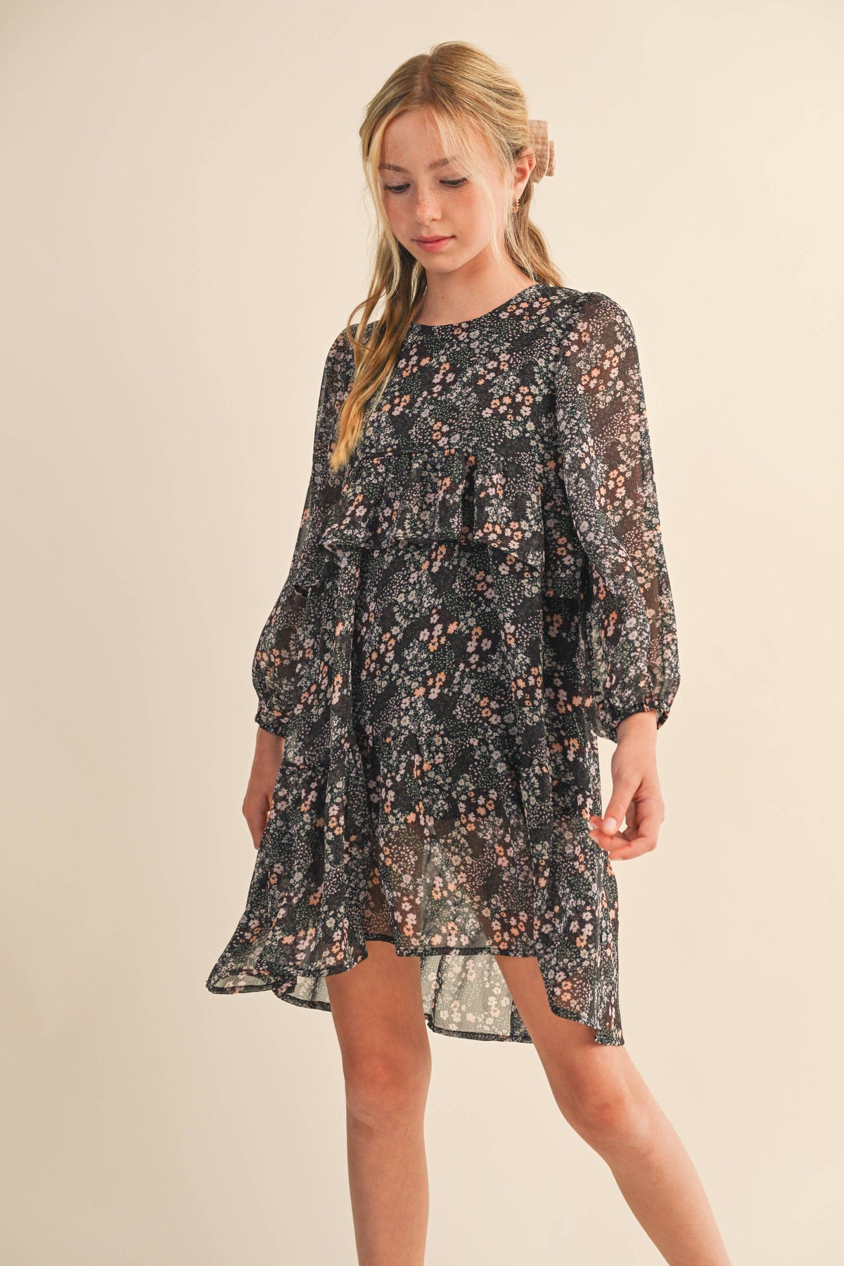 Tween Floral Layered Midi Dress