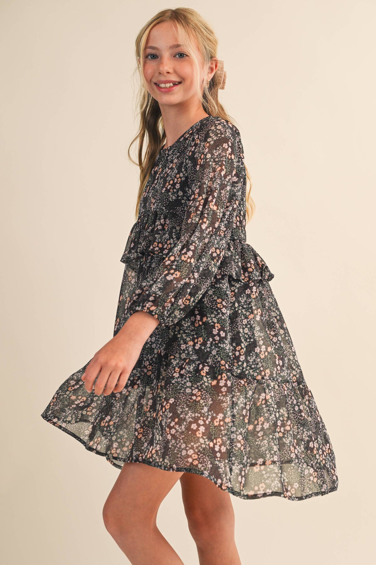 Tween Floral Layered Midi Dress