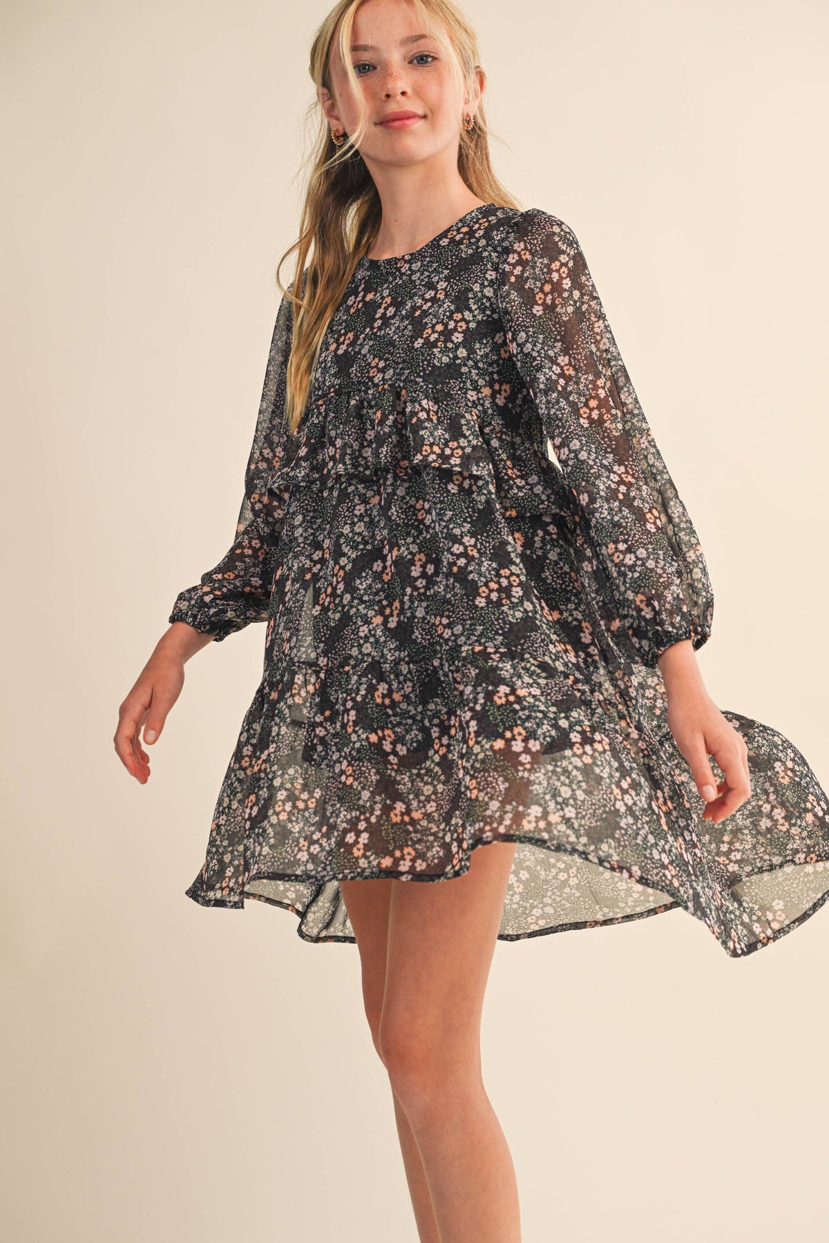 Tween Floral Layered Midi Dress